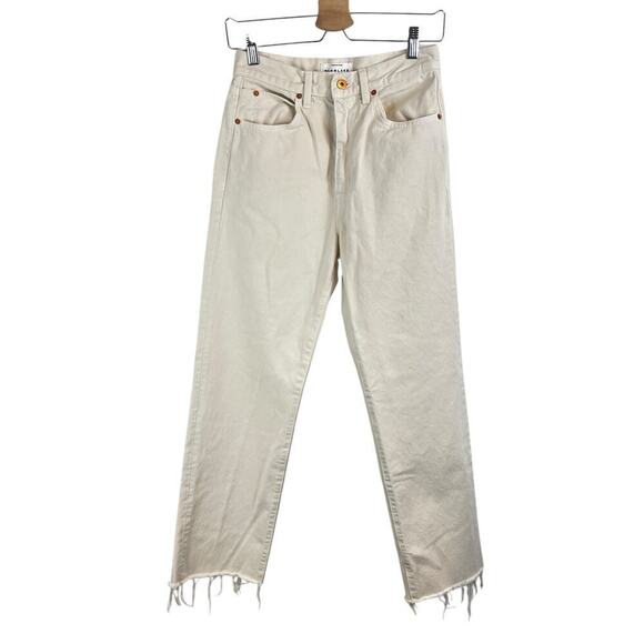 SLVRLAKE London High Rise Frayed Hem Straight Leg Jeans Ecru USA Made Size 27 - Picture 2 of 9